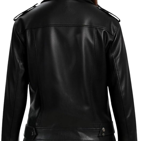 Women Leather Jacket Faux Cropped Coat Cute Short Zip Up for Casual Rock Concert - Picture 6 of 6
